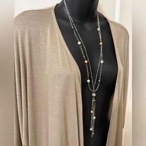 SILVER-TONE DOUBLE STRAND NECKLACE SILVER BAUBLE & SMALLER MULTI-COLOUR BEADS